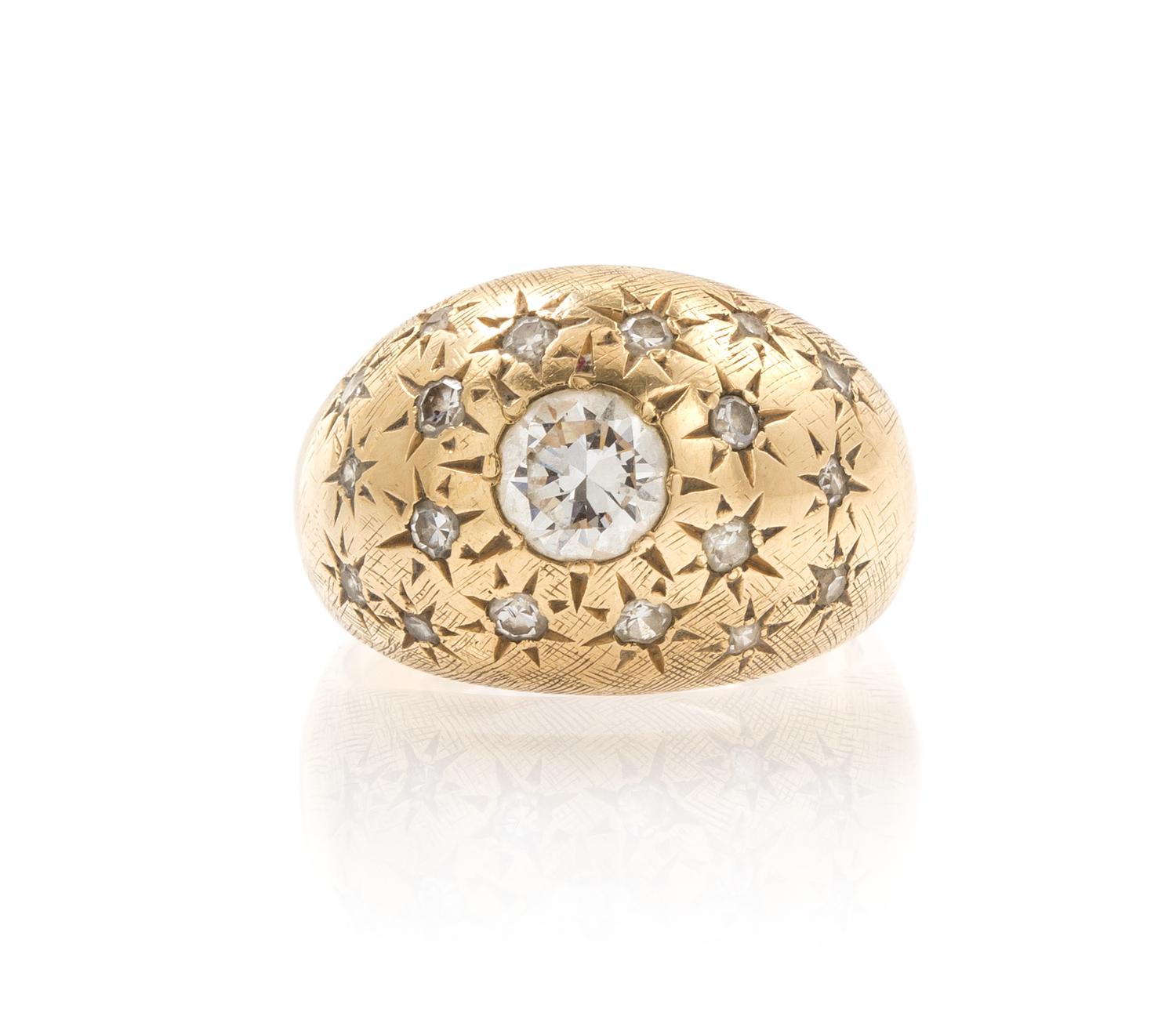 A 14 Karat Yellow Gold and Diamond Ring, 4.30 dwts.