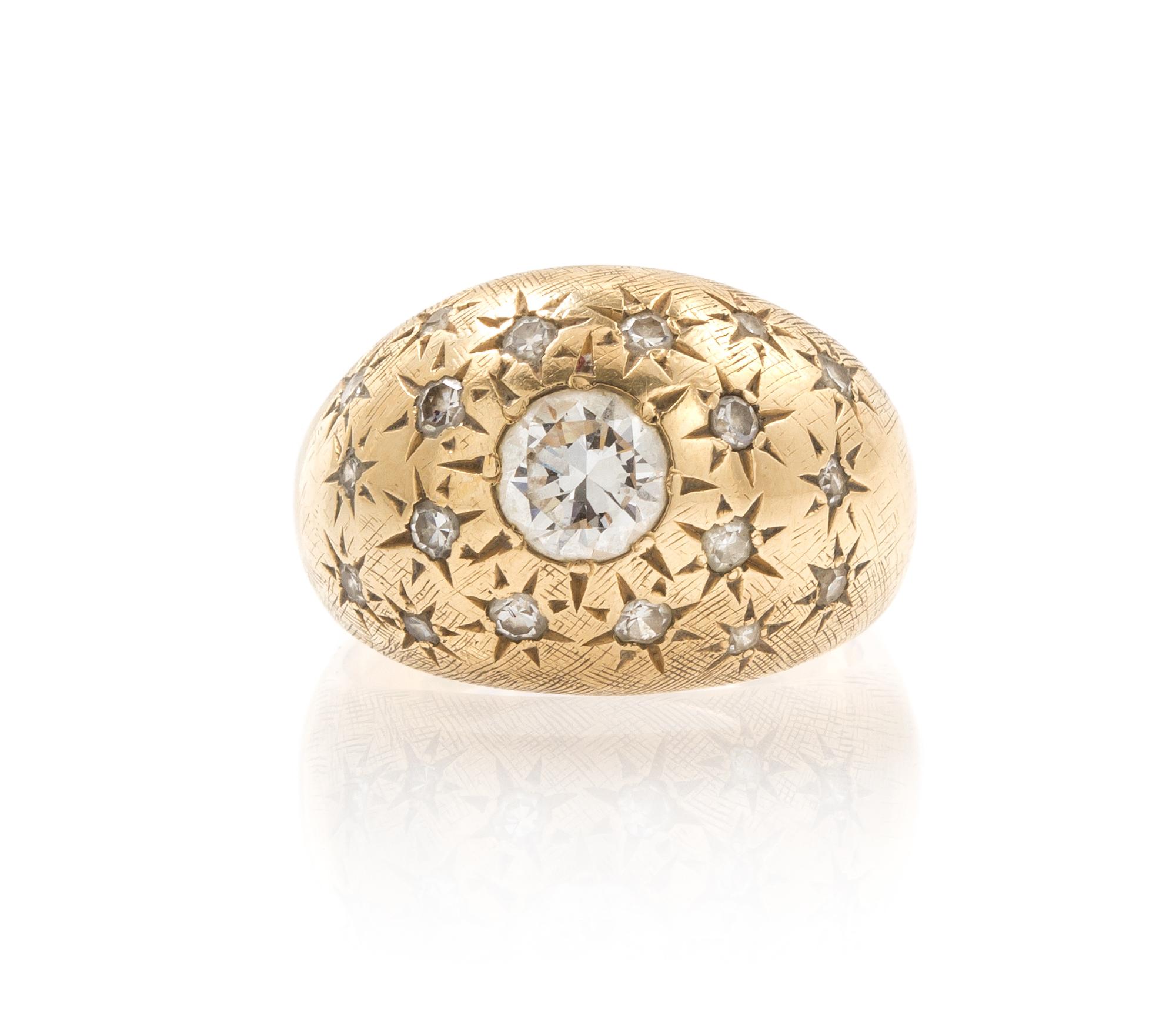 A 14 Karat Yellow Gold and Diamond Ring, 4.30 dwts.