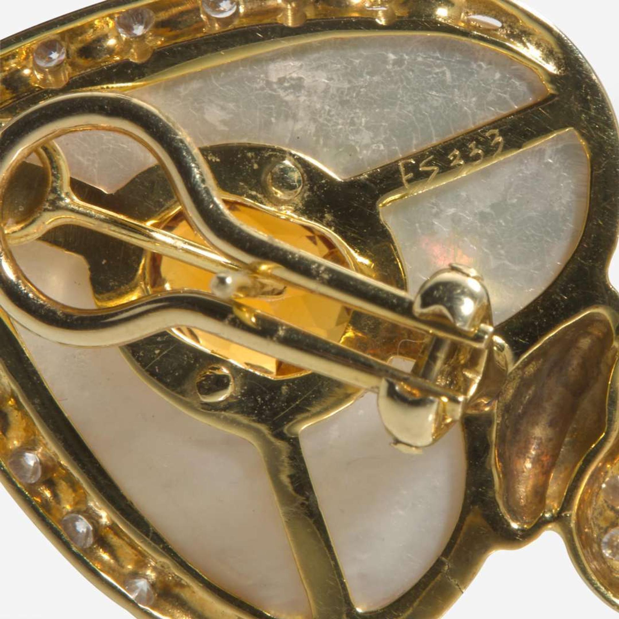 A Pair of Mother of Pearl, Diamond, and Citrine Earrings