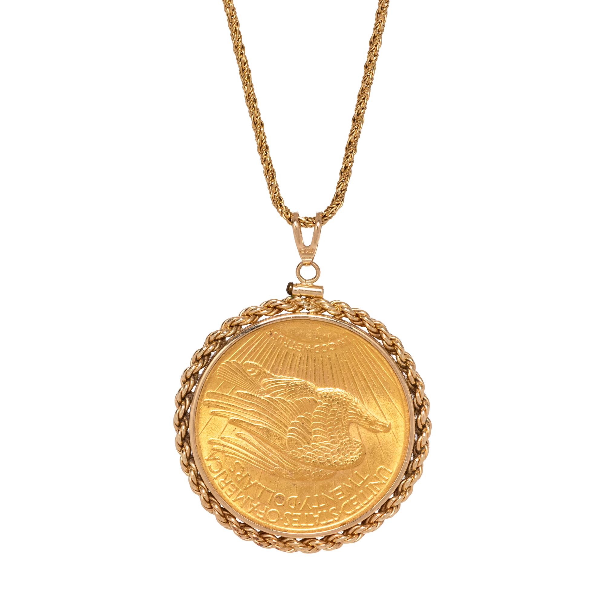 YELLOW GOLD AND US $20 LIBERTY COIN PENDANT/NECKLACE