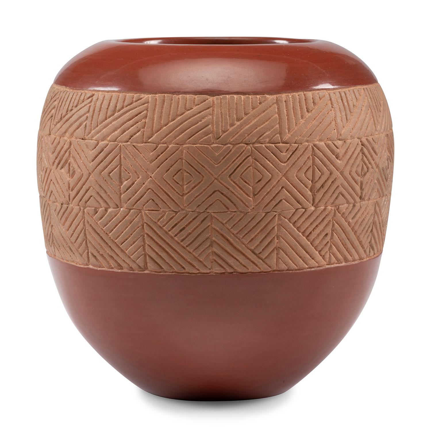 Incised Redware Pottery Jar
