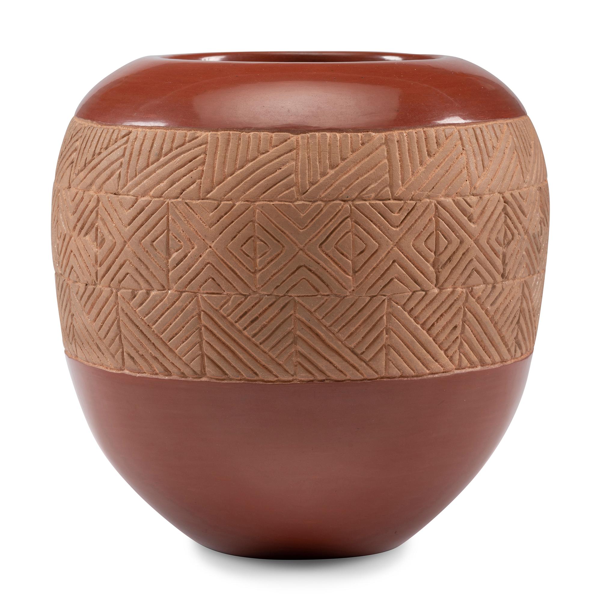 Incised Redware Pottery Jar