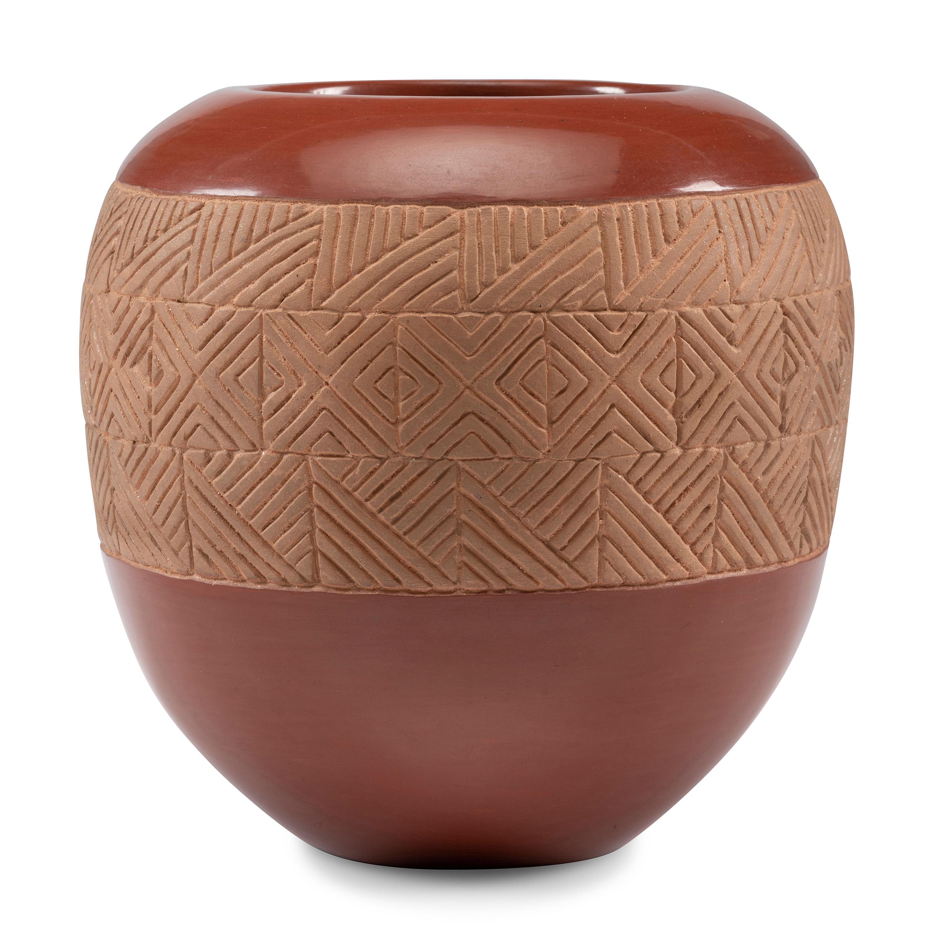 Incised Redware Pottery Jar