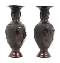 A Pair of Japanese Bronze Vases