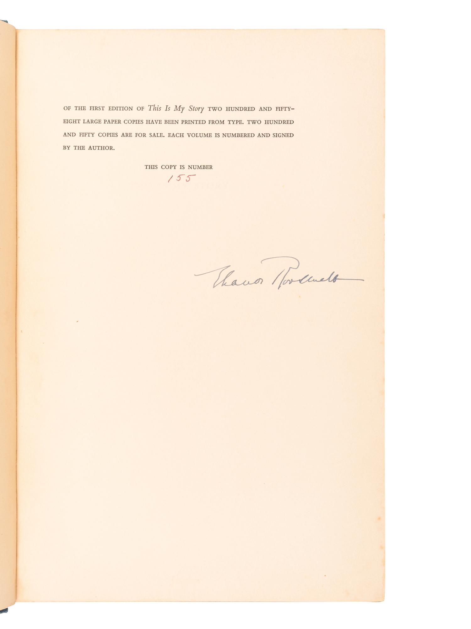 ROOSEVELT, Eleanor (1884-1962). This is My Story. New York: Harper & Brothers, 1937.