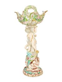 A German Porcelain Centerpiece With Oval Basket — 19th Century
