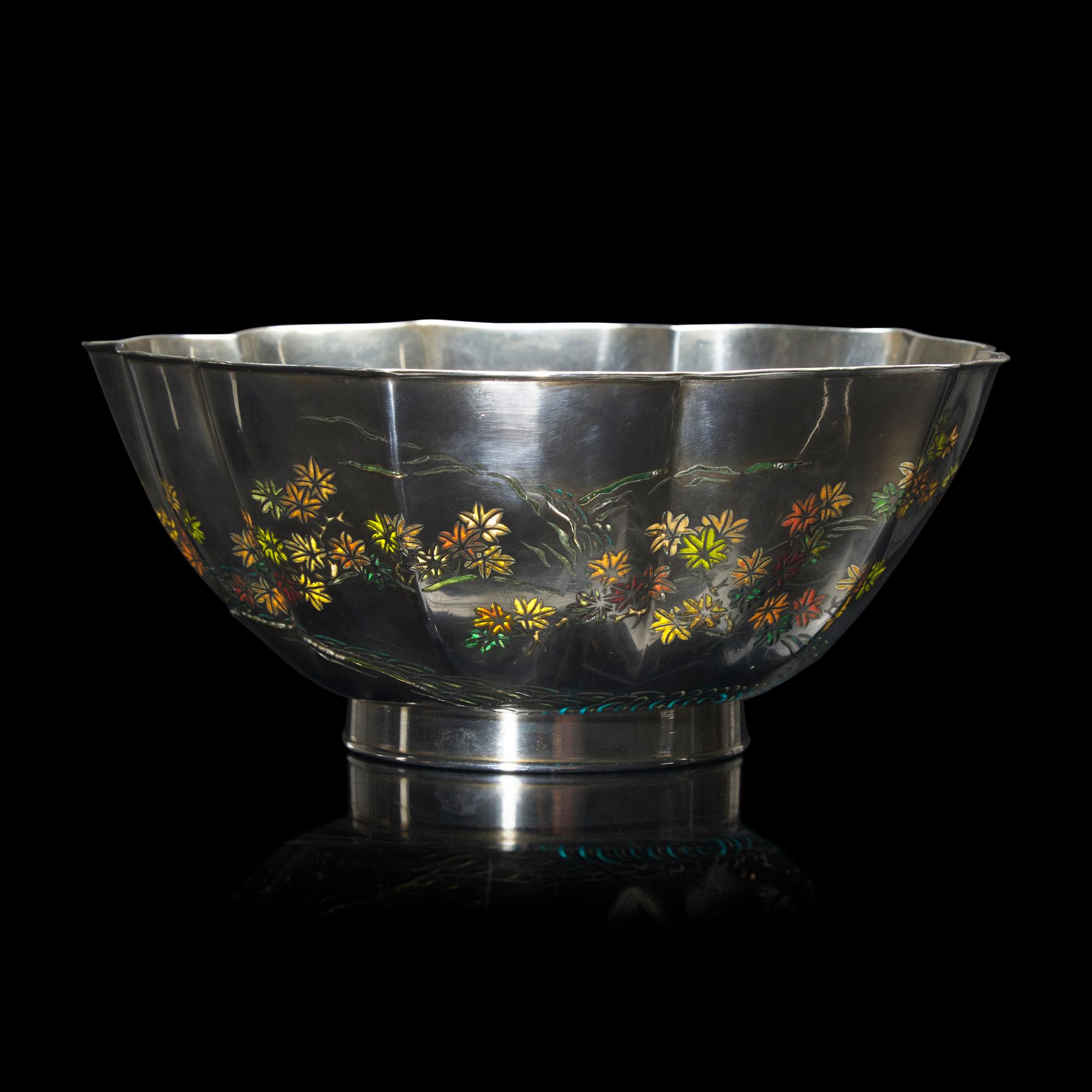 An Unusual Japanese Plique a Jour Silver 'Maple Leaves' Bowl, Attributed to Namikawa Yasuyuki