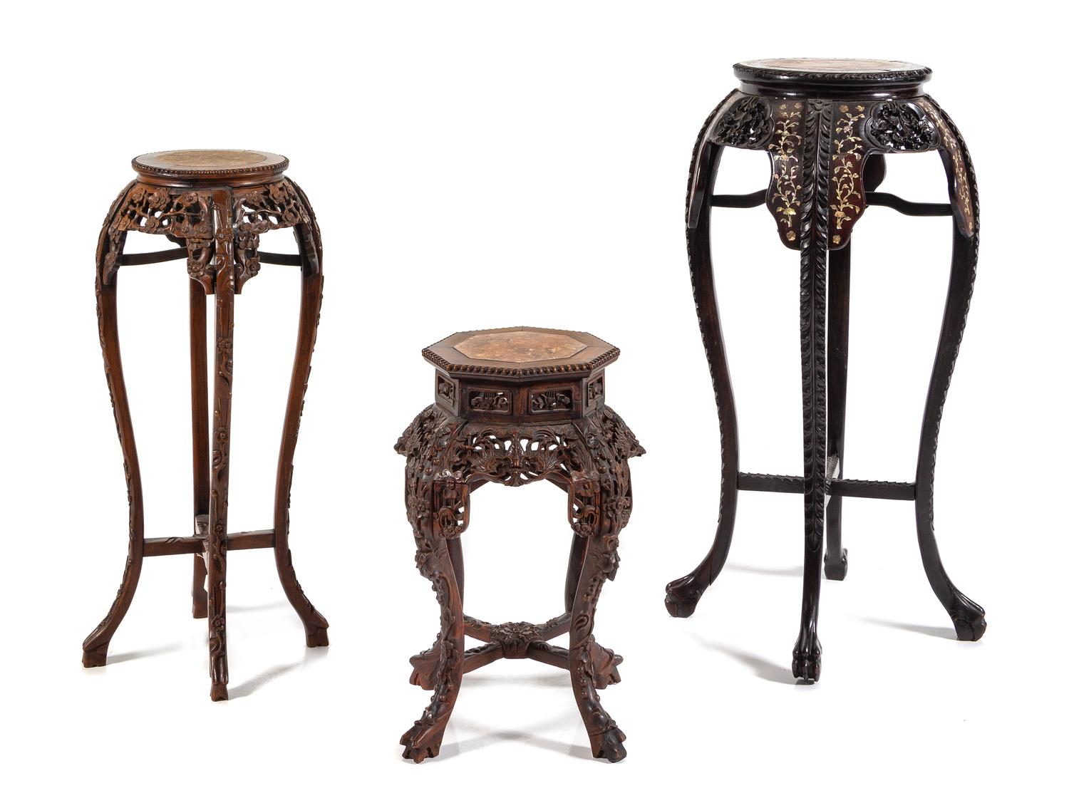 Three Hardwood Side Stands Height of tallest 43 inches. — 19TH CENTURY