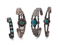 Fred Harvey Era Silver and Turquoise Trade Bracelets