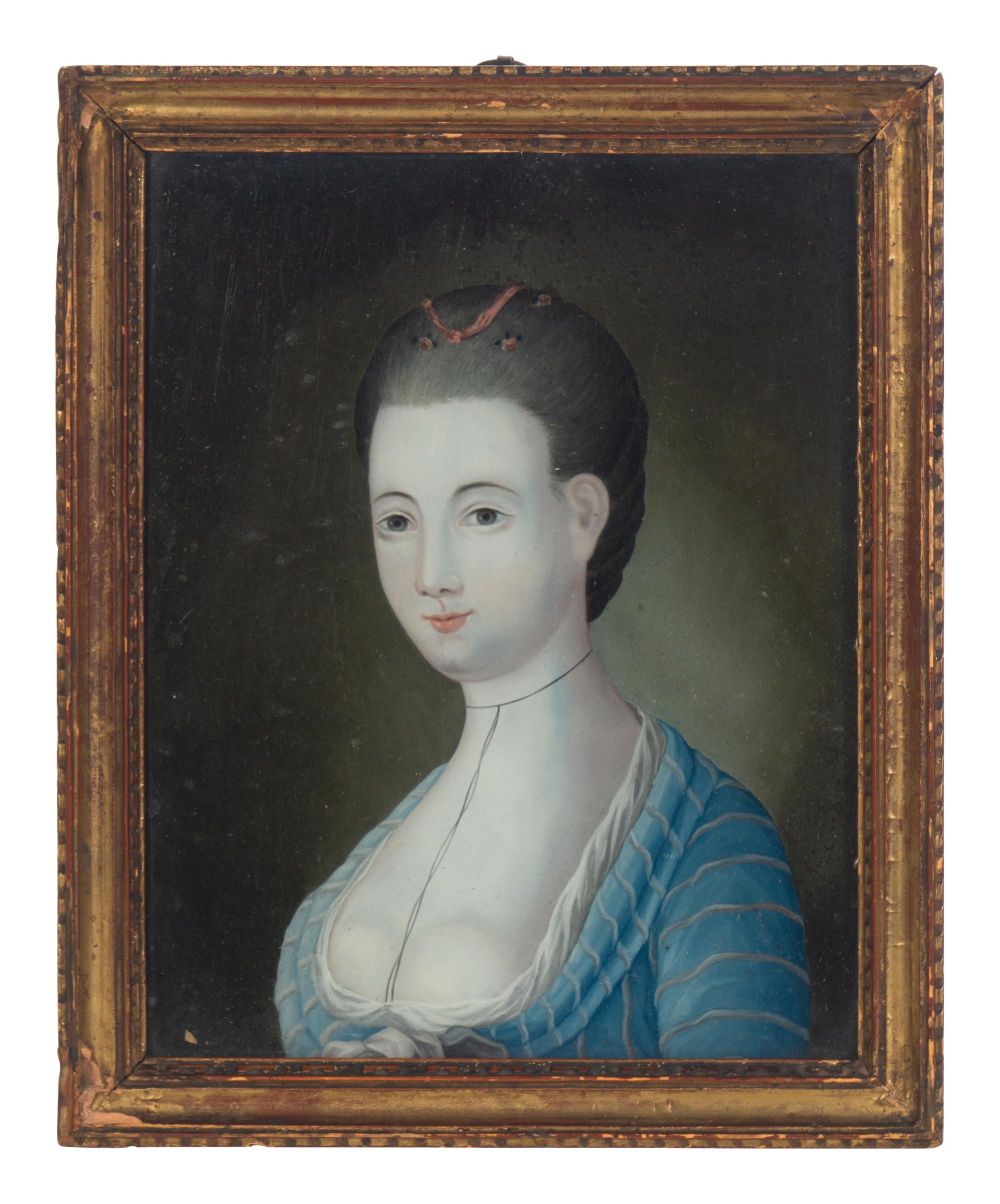 A Pair of English Reverse-Painted Glass Portraits