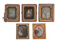 [EARLY PHOTOGRAPHY]. A group of 13 sixth plate daguerreotypes of parents with children, including: