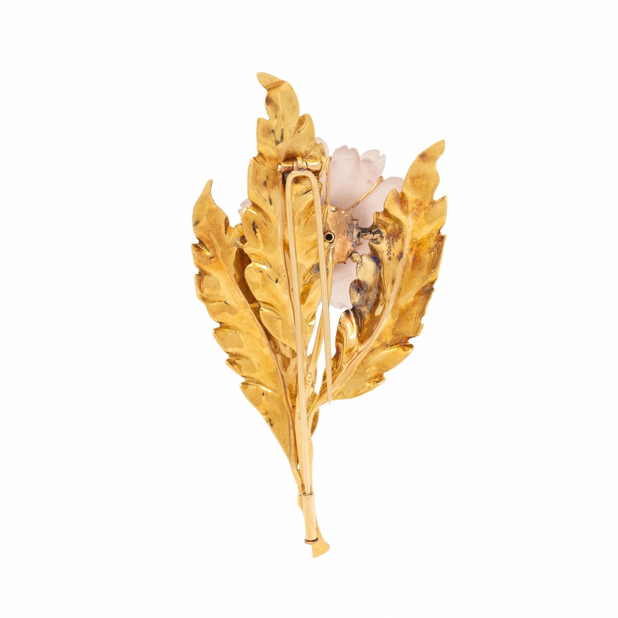 M. Buccellati, Rose Quartz and Yellow Gold Flower Brooch