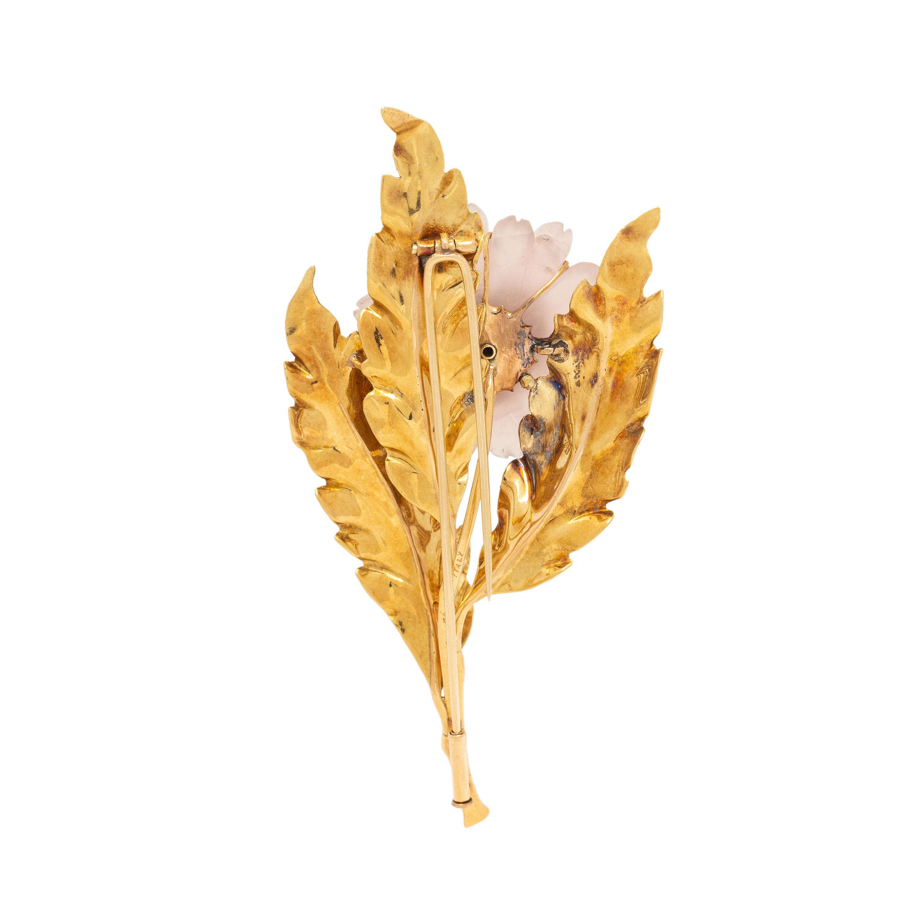 M. Buccellati, Rose Quartz and Yellow Gold Flower Brooch