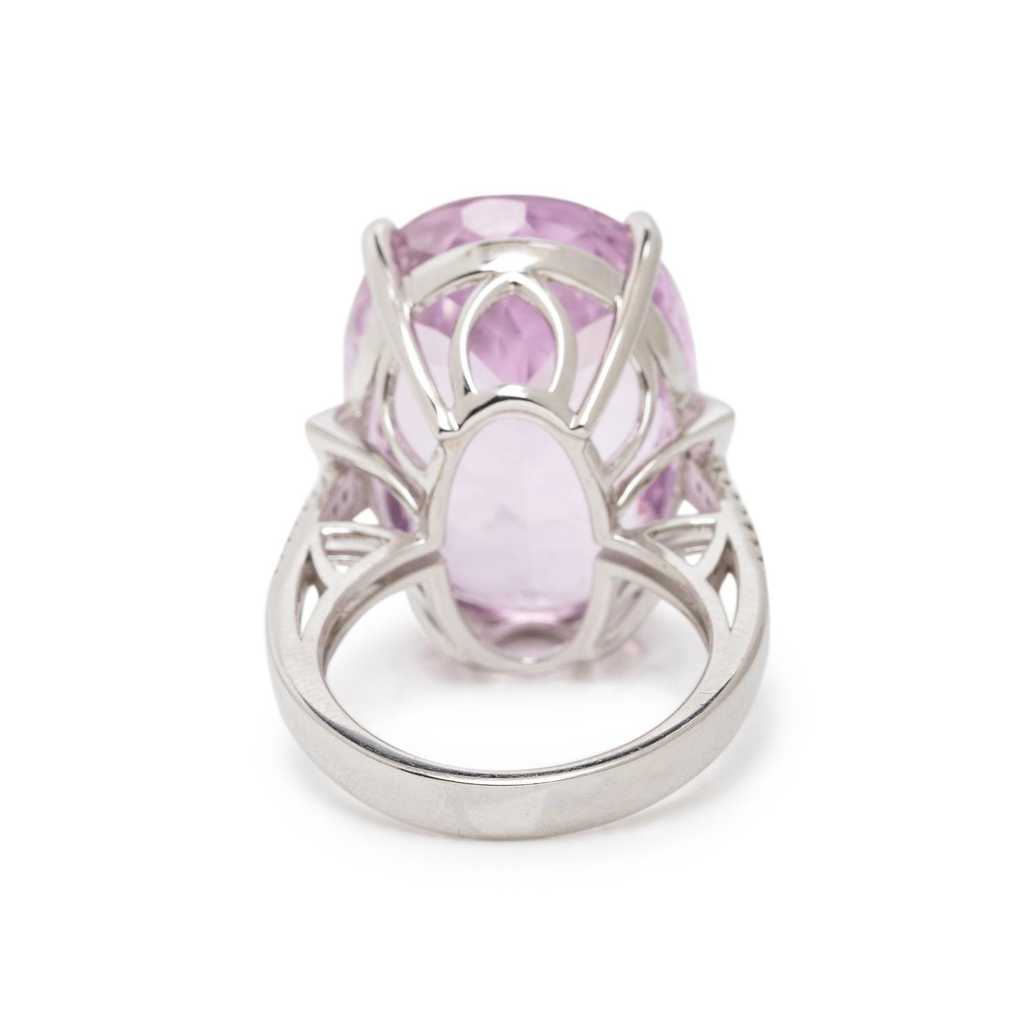 KUNZITE, DIAMOND, AND WHITE GOLD RING
