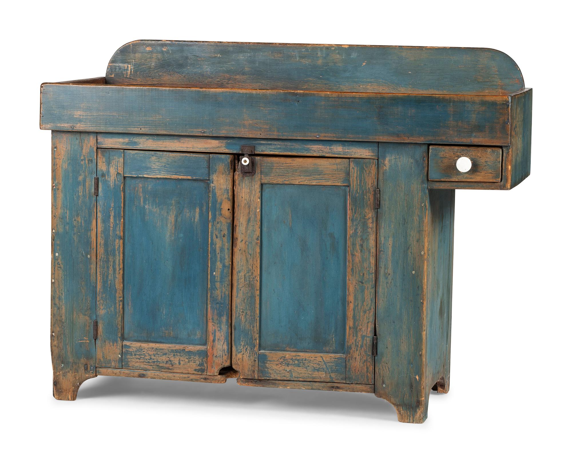 A Country Blue Painted Pine Dry Sink