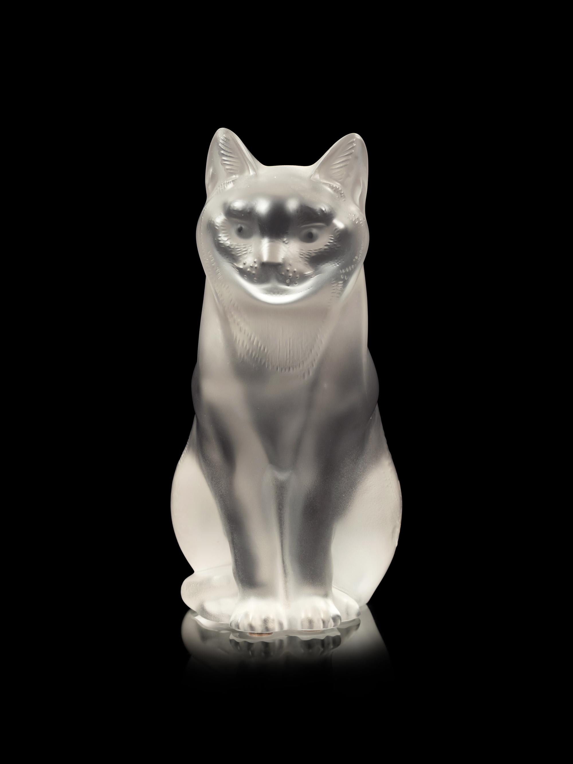 A Lalique Chat Assis Sculpture