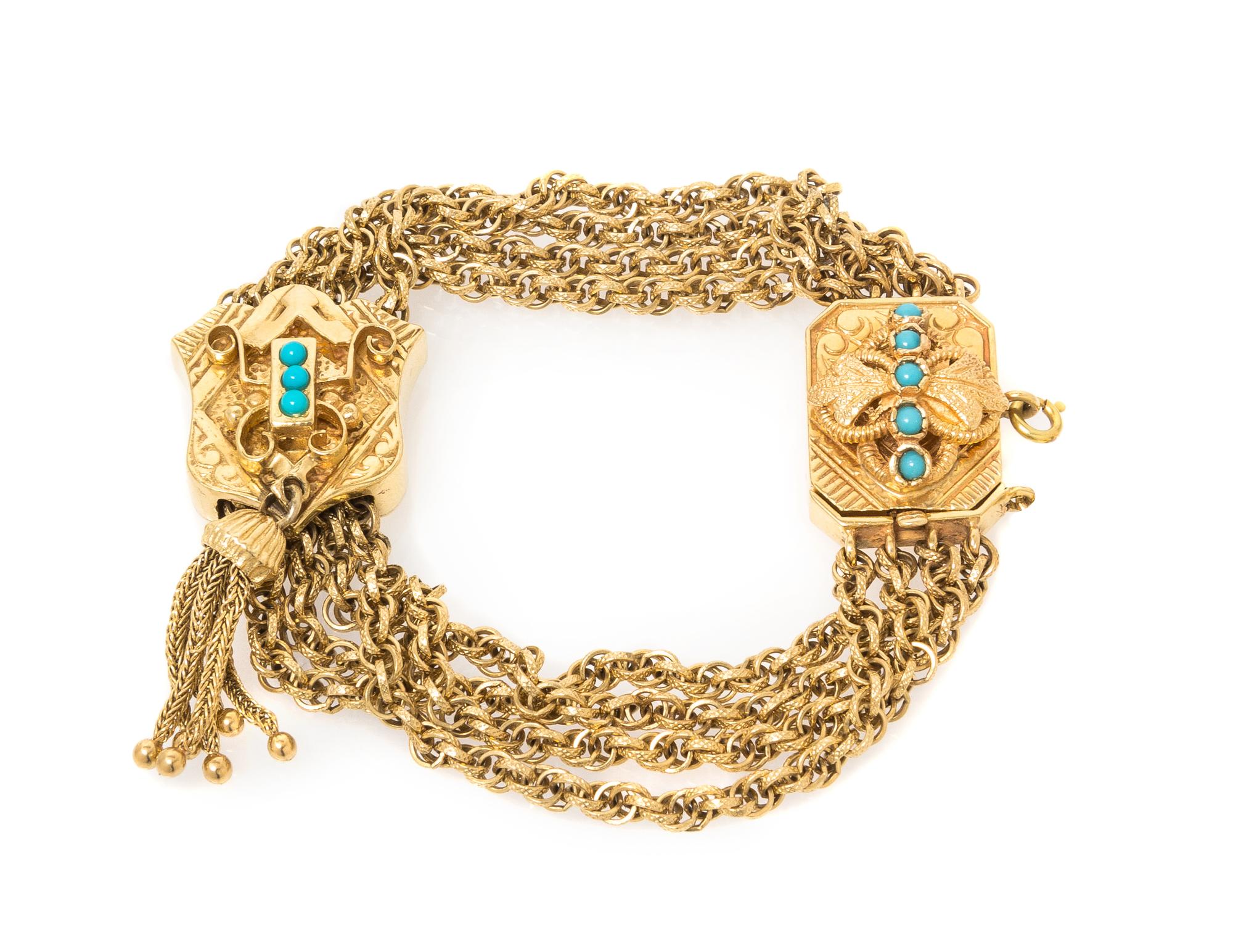 A Demi Parure of Yellow Gold and Turquoise Jewelry, 59.50 dwts.
