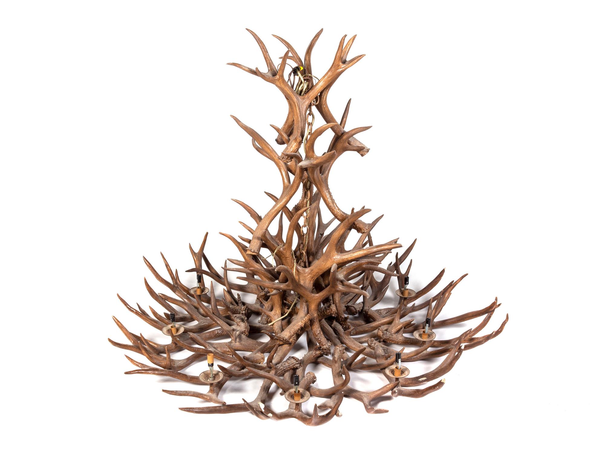 A Faux Antler Nine-Light Chandelier — 20TH CENTURY