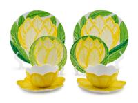 An Italian Ceramic Yellow Tulip Decorated Assorted Dessert Service