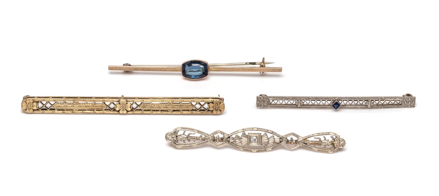 A Collection of Gold Bar Brooches,