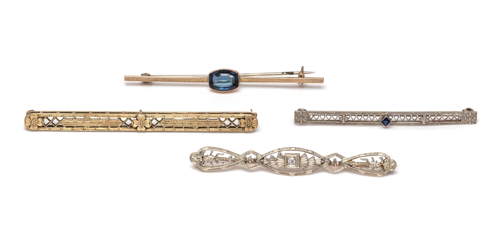 A Collection of Gold Bar Brooches,