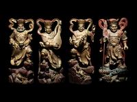 A Set of Four Gilt and Red Lacquered Wood Figures of Guardians