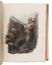 [The Red Cross]. An exceptional album of autographs, letters, and original artwork assembled to benefit the British Red Cross during WWI. [N.p.: N.p.], 1917.