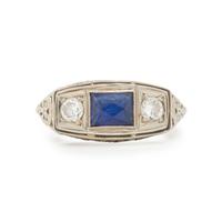 SYNTHETIC SAPPHIRE AND DIAMOND RING