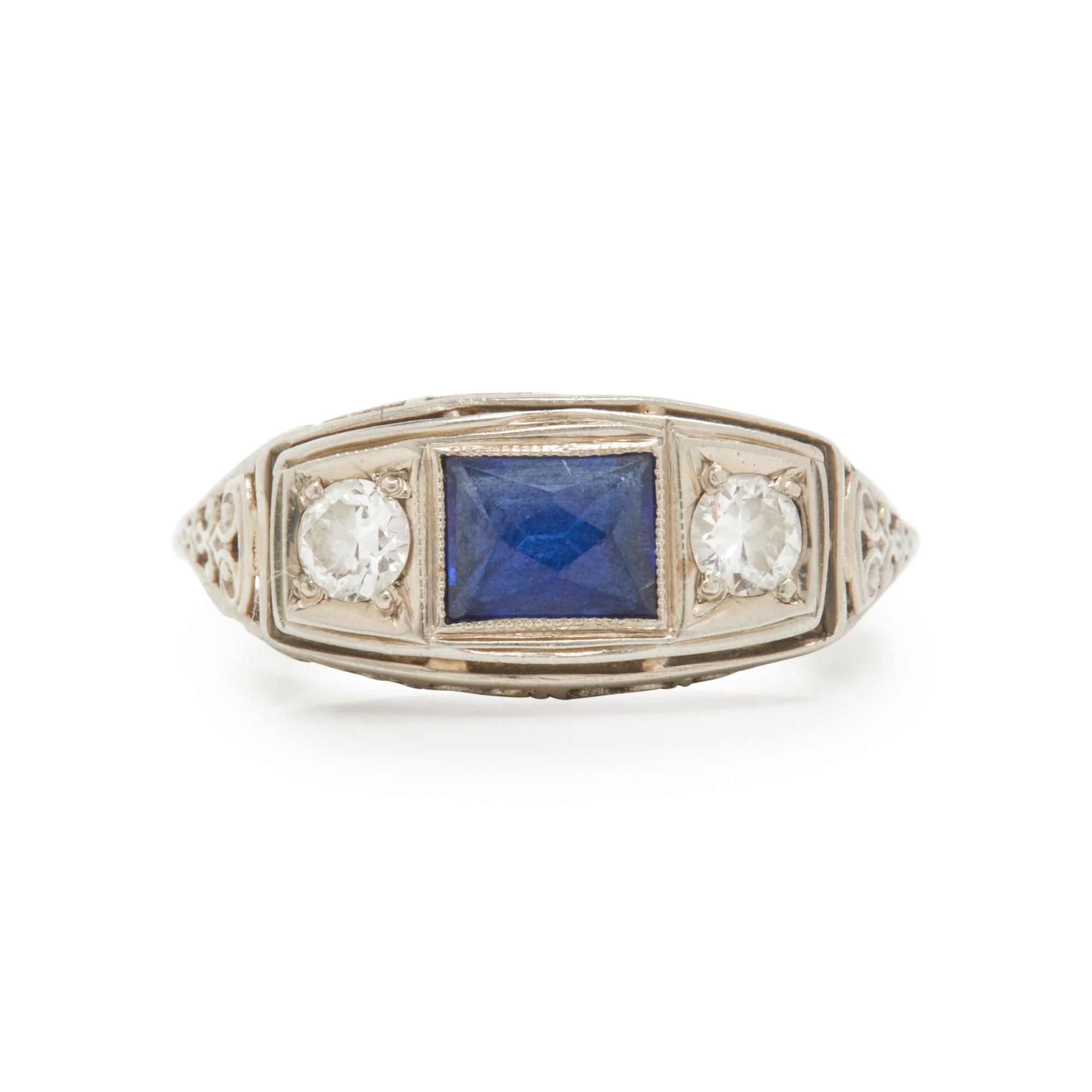SYNTHETIC SAPPHIRE AND DIAMOND RING