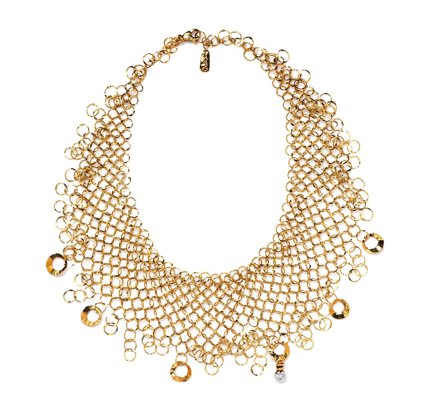 An 18 Karat Yellow Gold and Diamond Mesh Bib Necklace, Orlando Orlandini, 31.50 dwts.