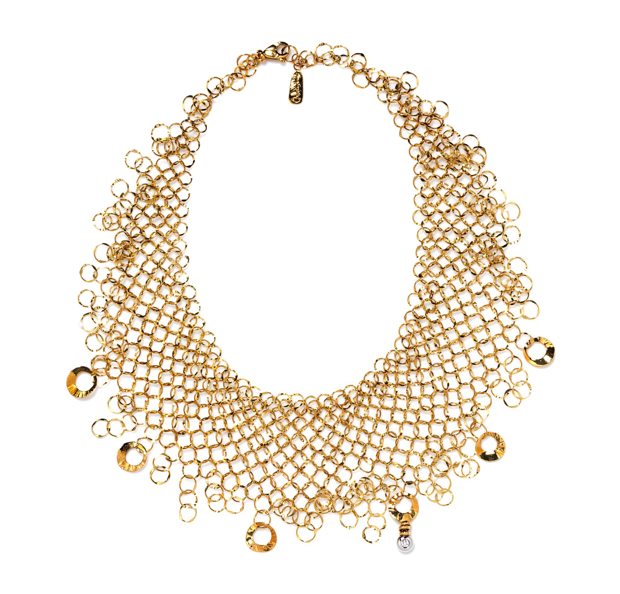 An 18 Karat Yellow Gold and Diamond Mesh Bib Necklace, Orlando Orlandini, 31.50 dwts.