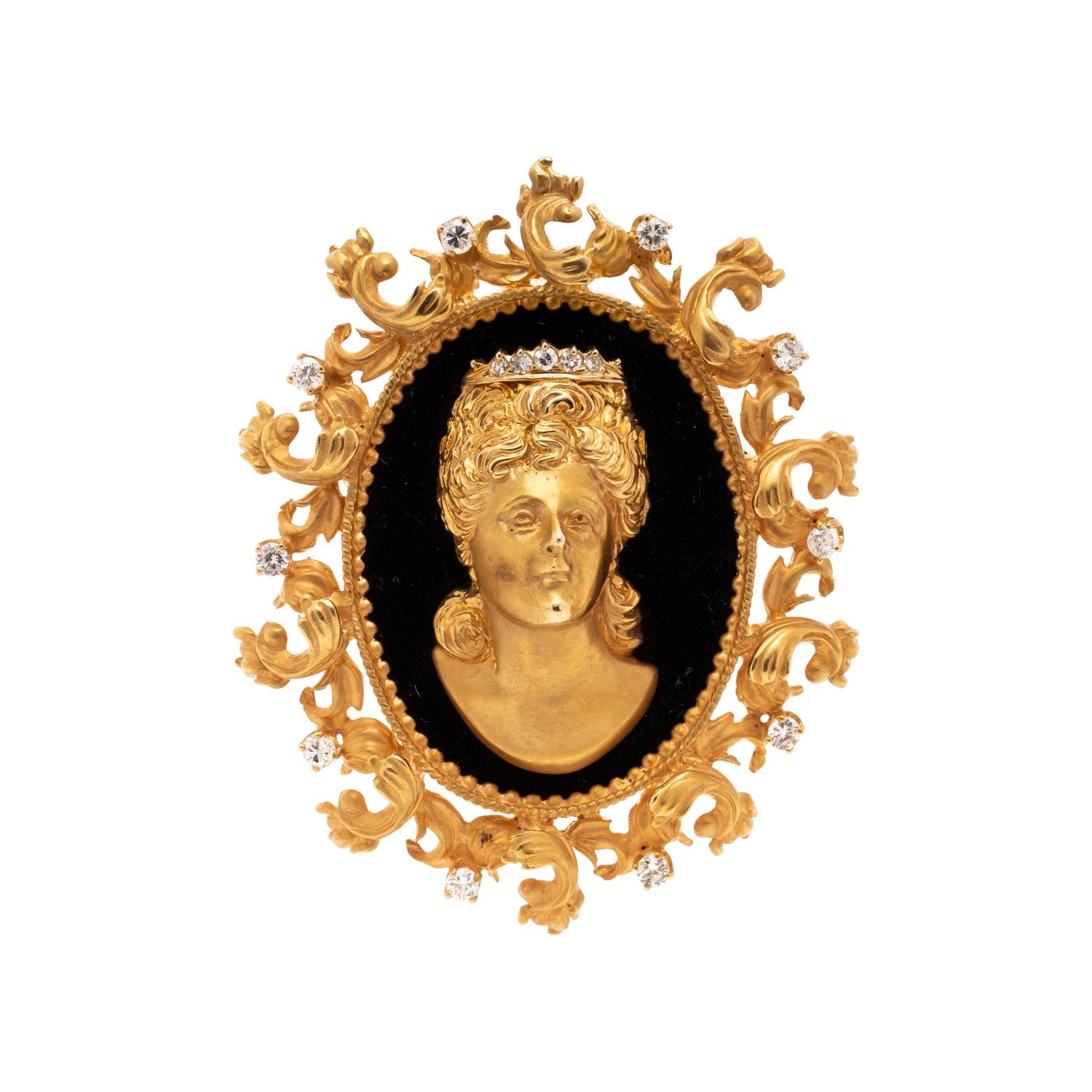 YELLOW GOLD AND DIAMOND PORTRAIT PENDANT/BROOCH