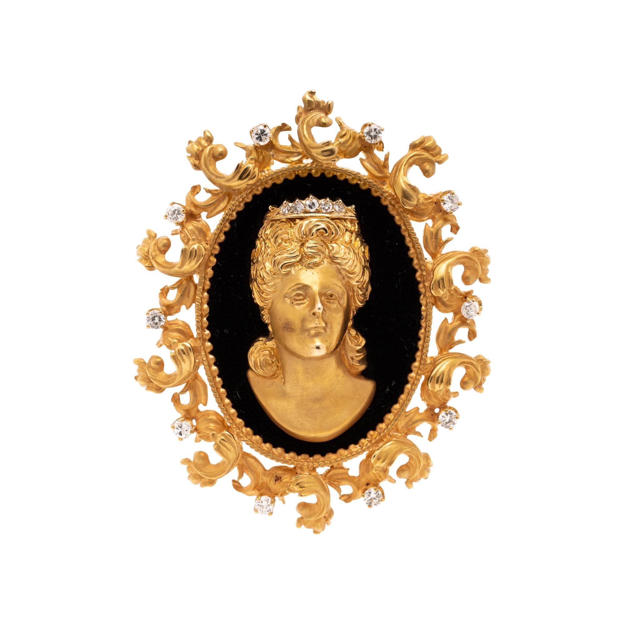 YELLOW GOLD AND DIAMOND PORTRAIT PENDANT/BROOCH