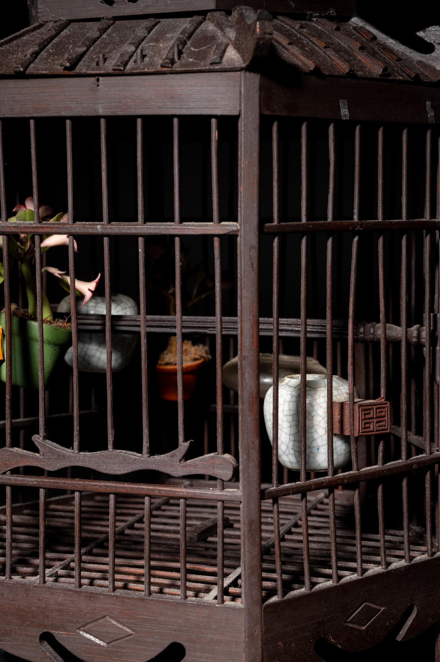 A Chinese Wood Pavilion-Form Bird Cage