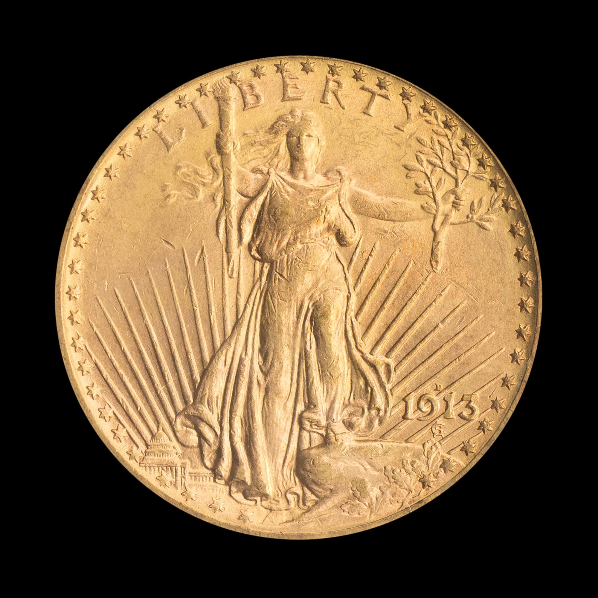 A United States 1913-D St. Gaudens $20 Gold Coin