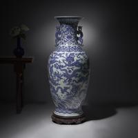 A Magnificent, Monumental, and Extremely Rare Chinese Blue and White 'Nine Dragons' Vase, Qing Dynasty, Jiaqing/Daoguang Period — 清嘉慶/道光 巨型青花九龍大瓶（附山中商會1943年圖錄）