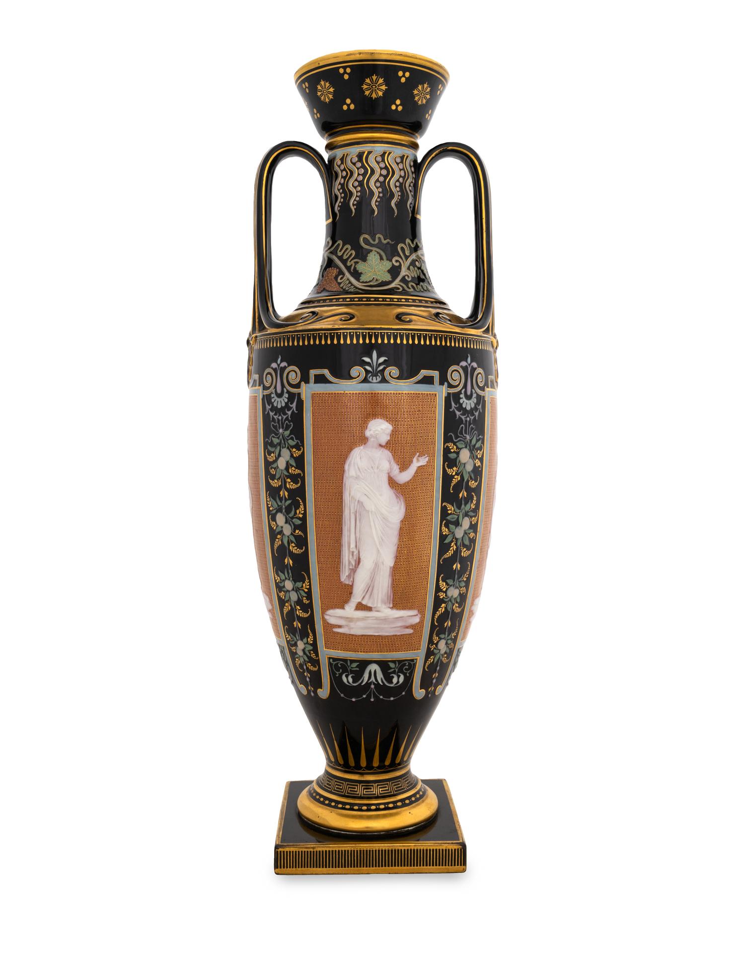 A Mintons Pâte-sur-Pâte Brown-Ground Vase
