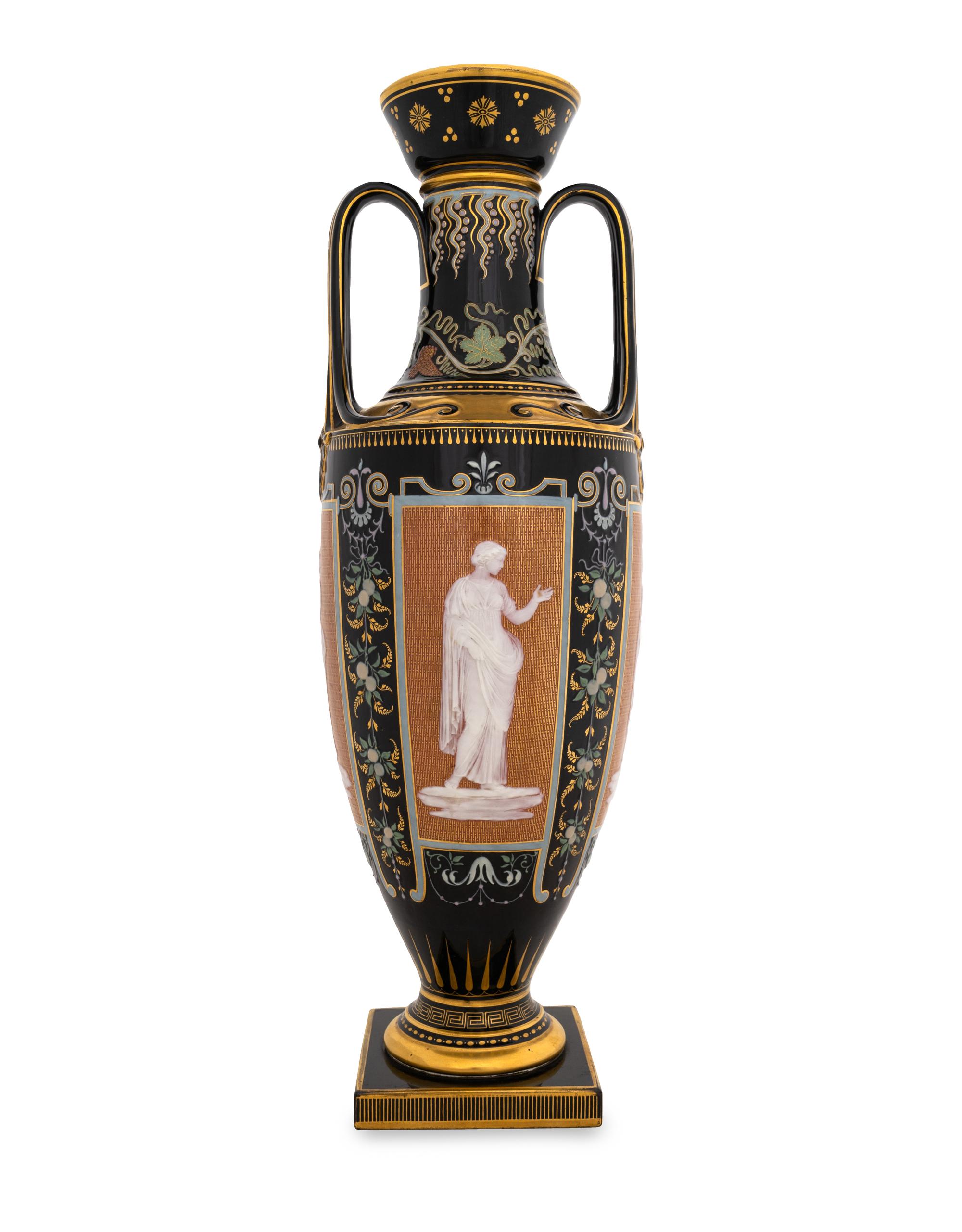 A Mintons Pâte-sur-Pâte Brown-Ground Vase