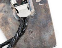 Pair of Navajo Silver Bolo Ties, with Turquoise and Coral Chip Inlay