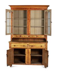 A Federal Grain Paint Decorated Pine and Poplar Step-Back Cupboard