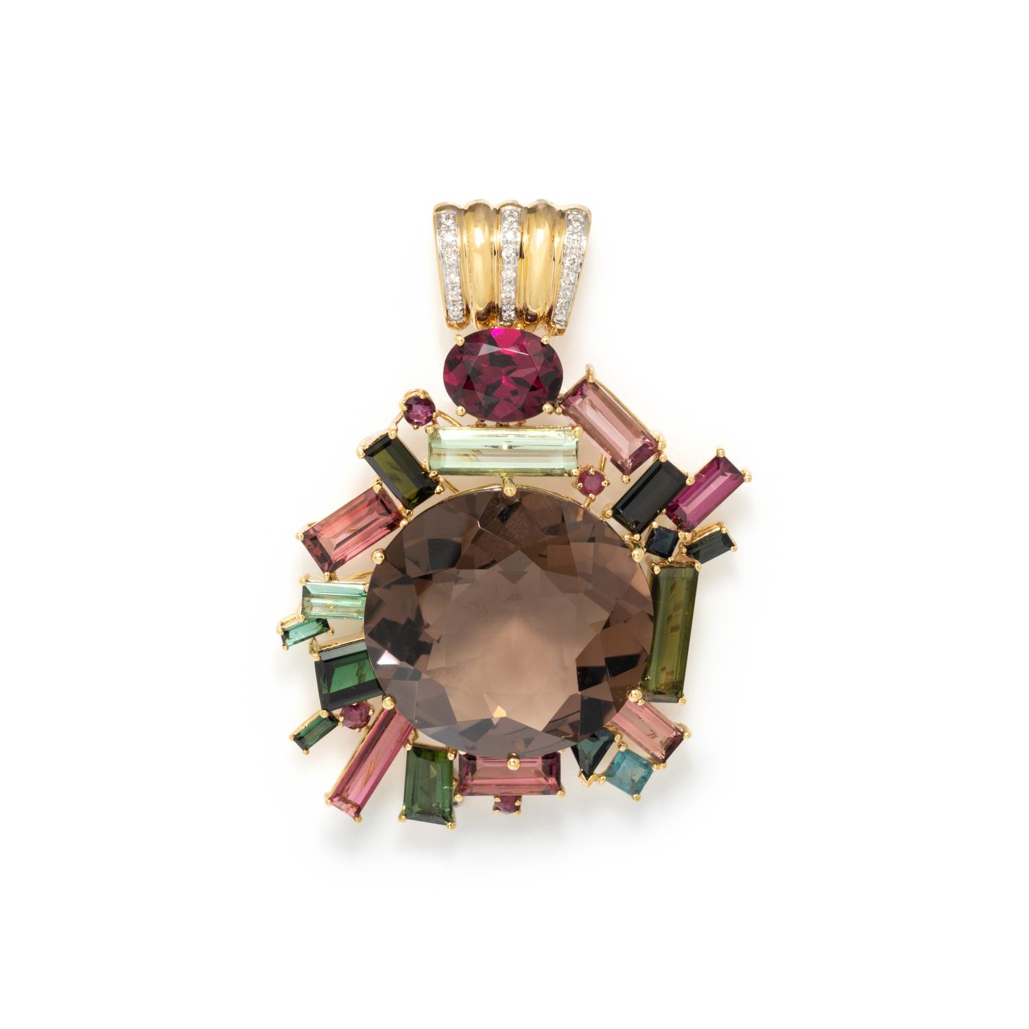MULTIGEM AND DIAMOND PENDANT