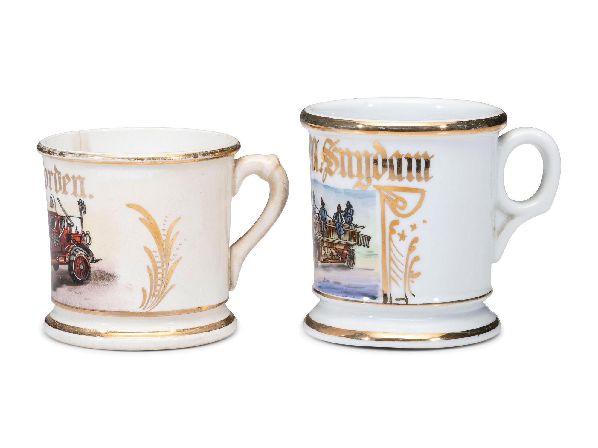 Two Firemen's Porcelain Occupational Shaving Mugs