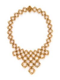 FRENCH, YELLOW GOLD BIB NECKLACE