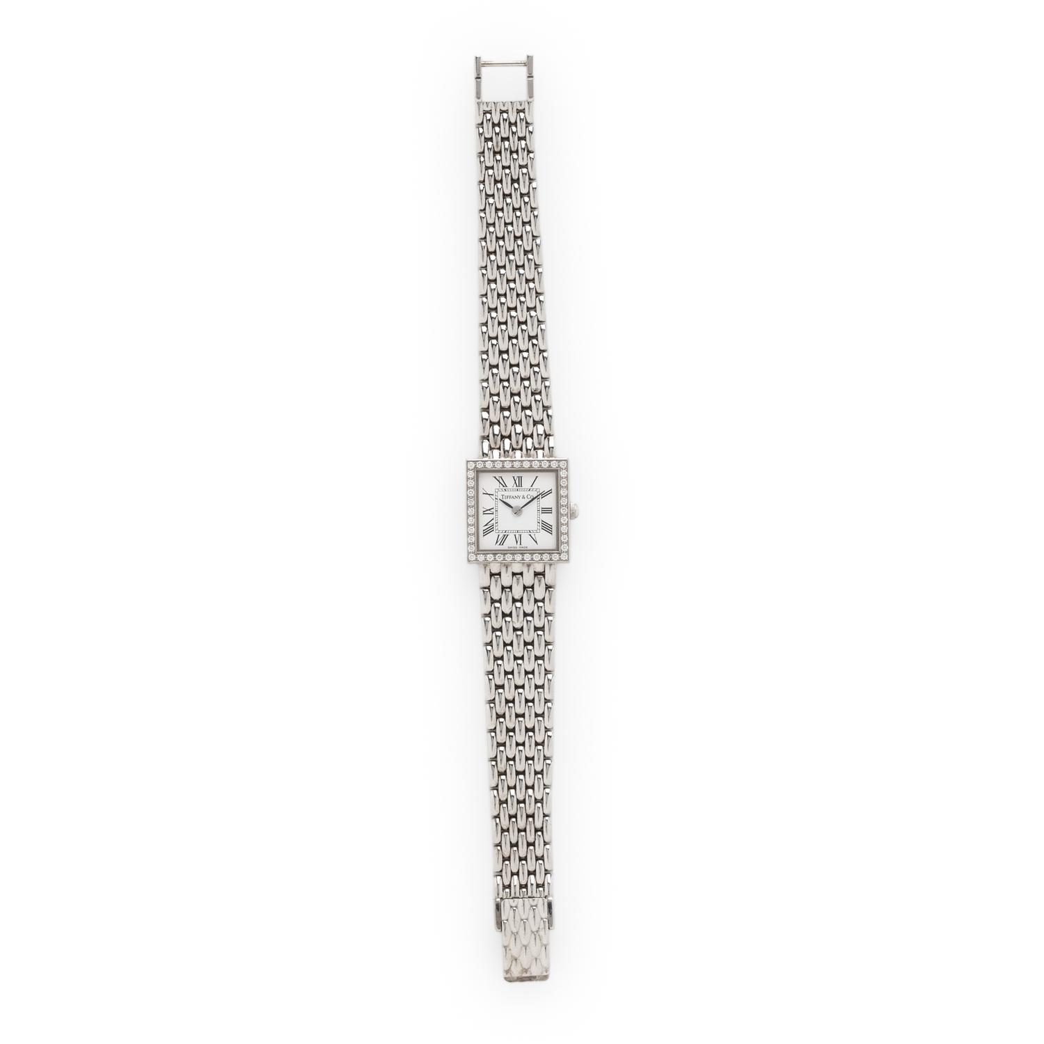 TIFFANY & CO., WHITE GOLD WATCH WITH DIAMOND BEZEL