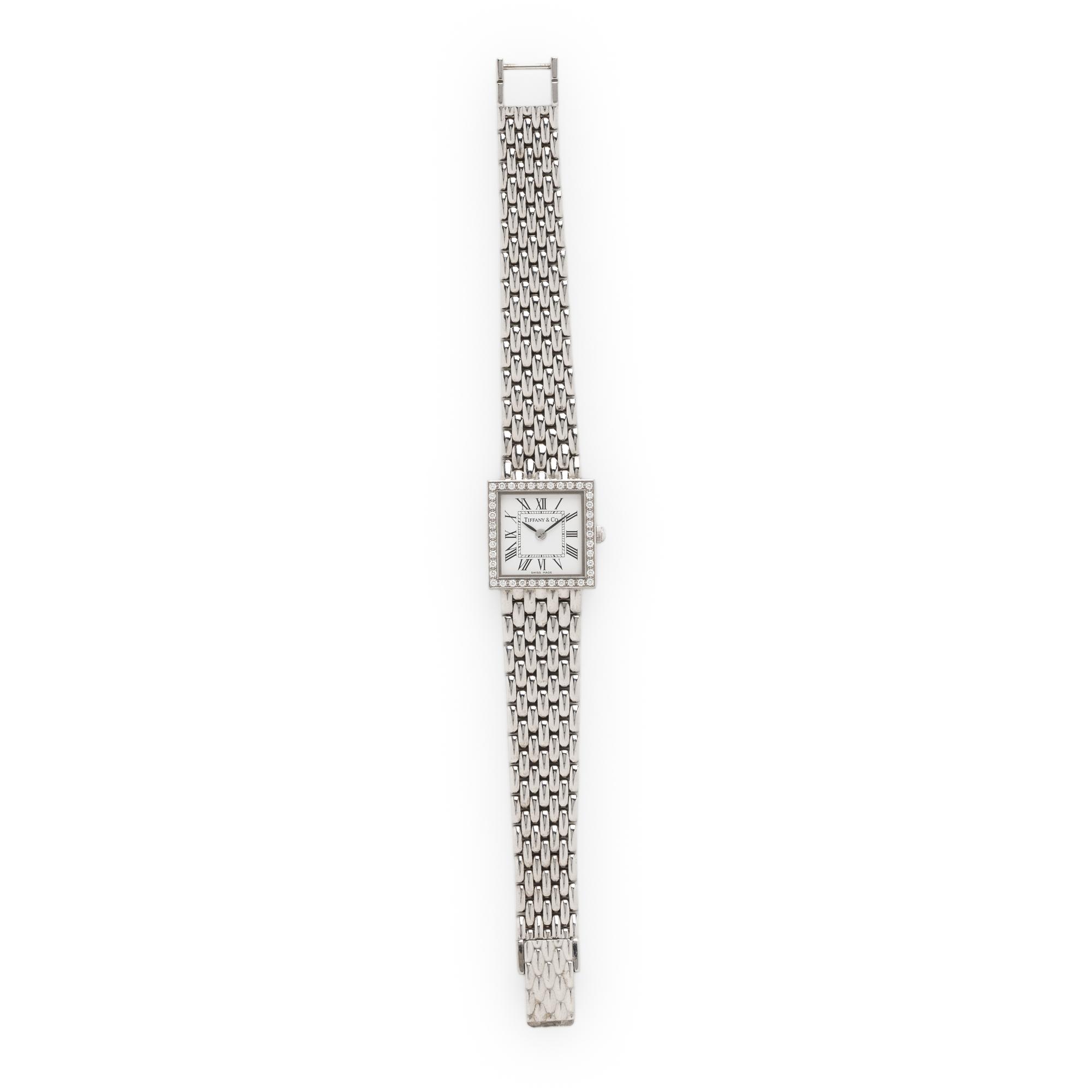 TIFFANY & CO., WHITE GOLD WATCH WITH DIAMOND BEZEL