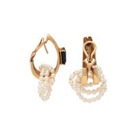 YELLOW GOLD, TOURMALINE, AND SEED PEARL HOOP EARRINGS