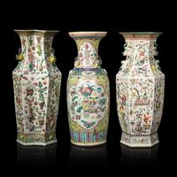 Three Chinese Famille Rose Porcelain 'Bogu' Vases, Late 19th-20th Century 晚清-民國 粉彩博古圖賞瓶三件