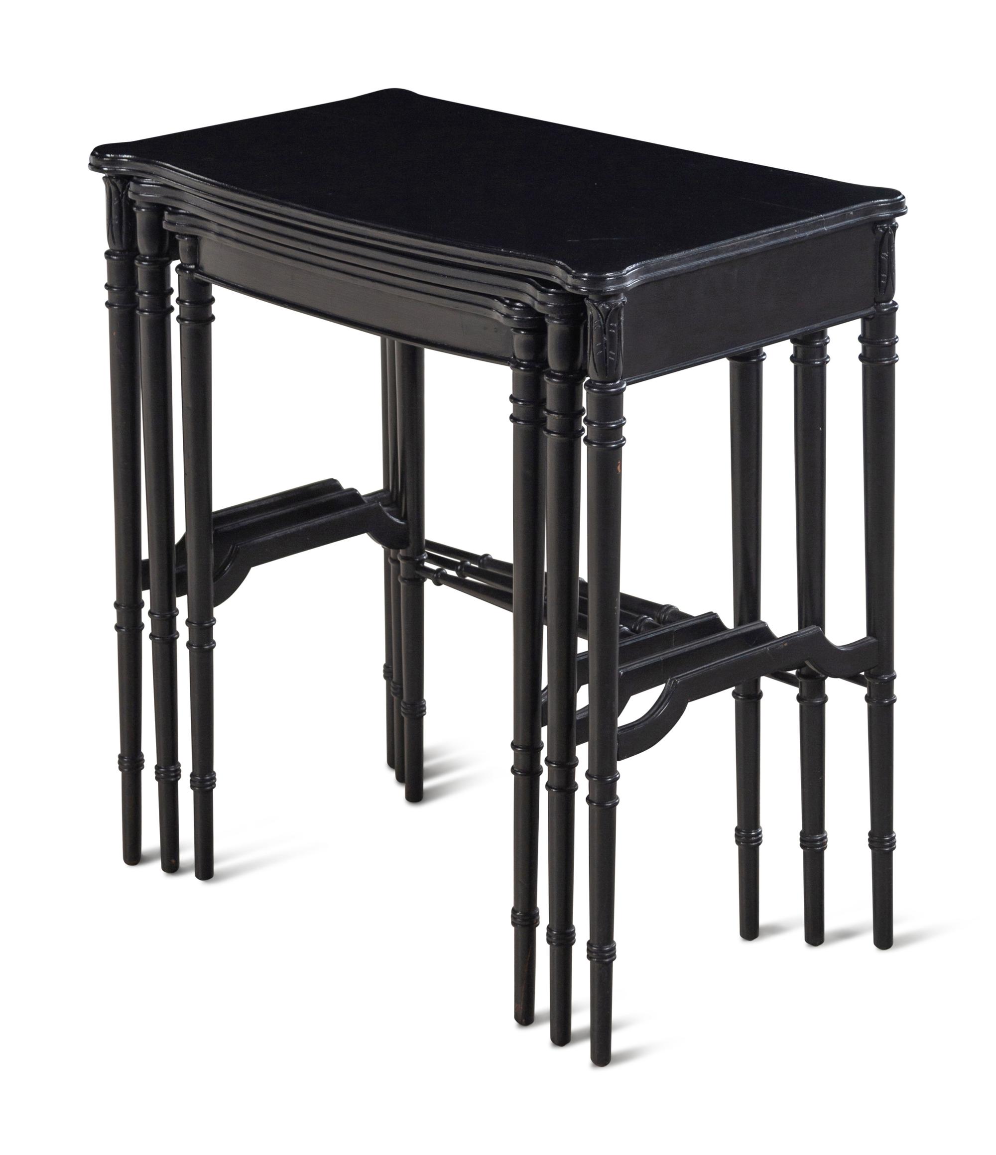 A Set of Three Ebonized Nesting Tables