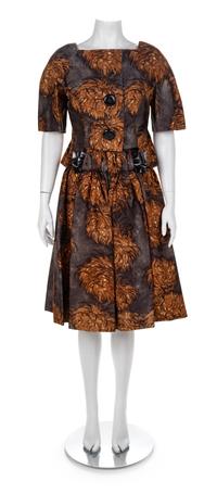 Scaasi Brown Silk Dress wih Matching Jacket, 1960s Size label: 10