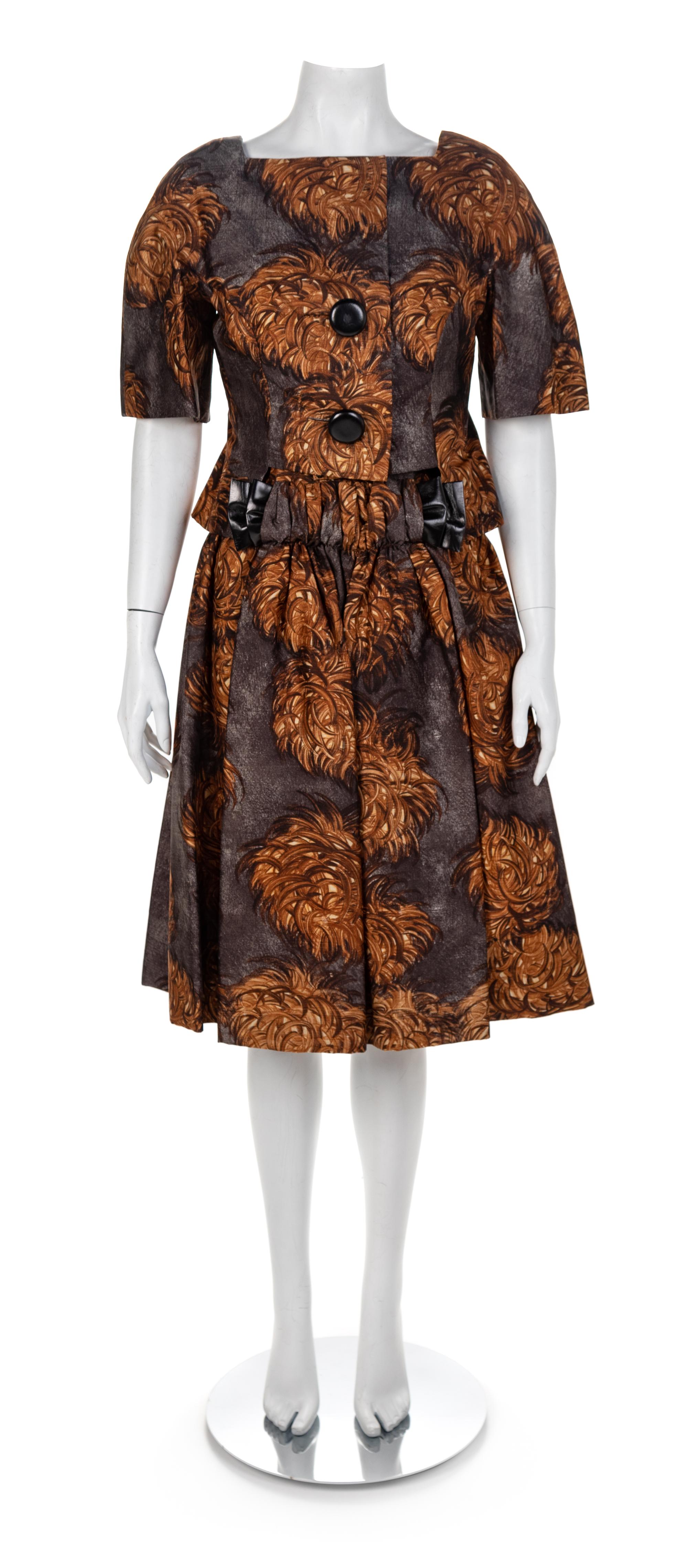 Scaasi Brown Silk Dress wih Matching Jacket, 1960s Size label: 10